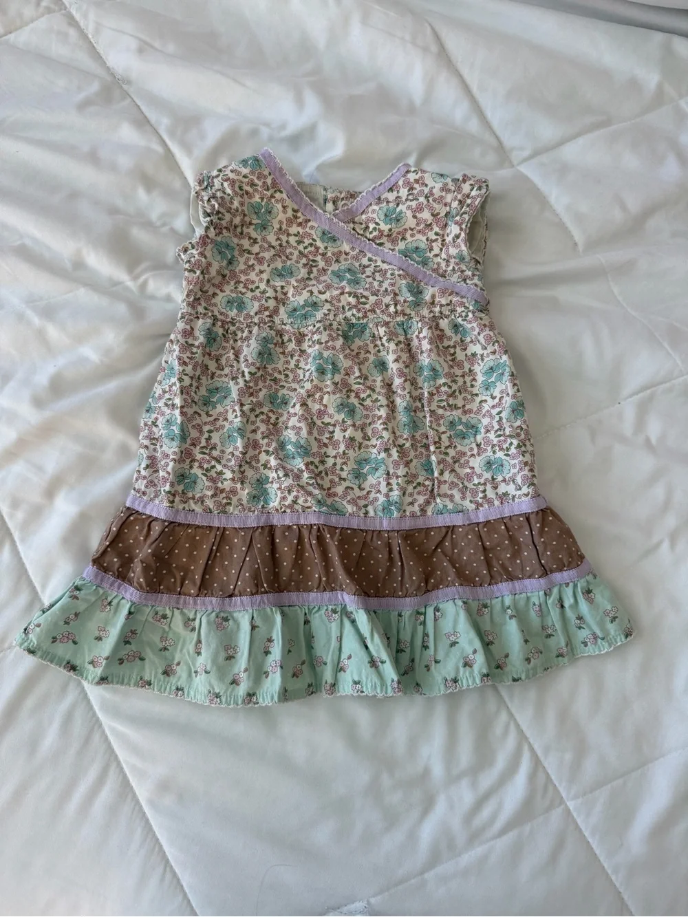 Vintage OshKosh Floral Mint and Brown Girls Dress with Bloomers